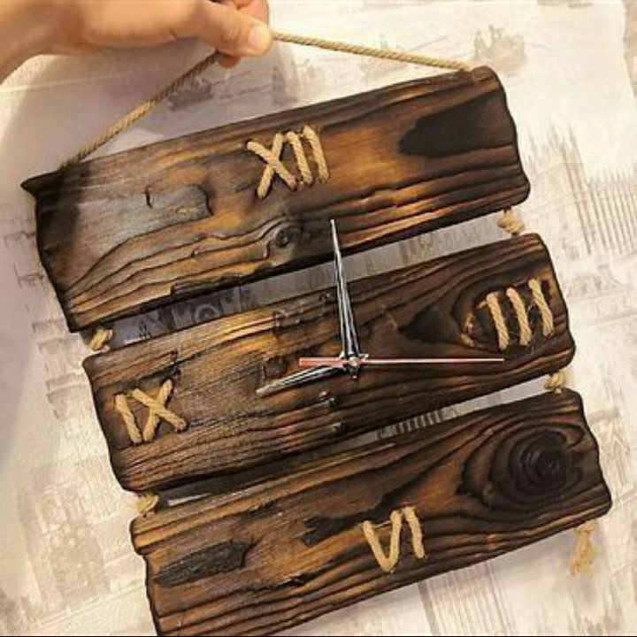 ساعت دیواری چوب و کنف 