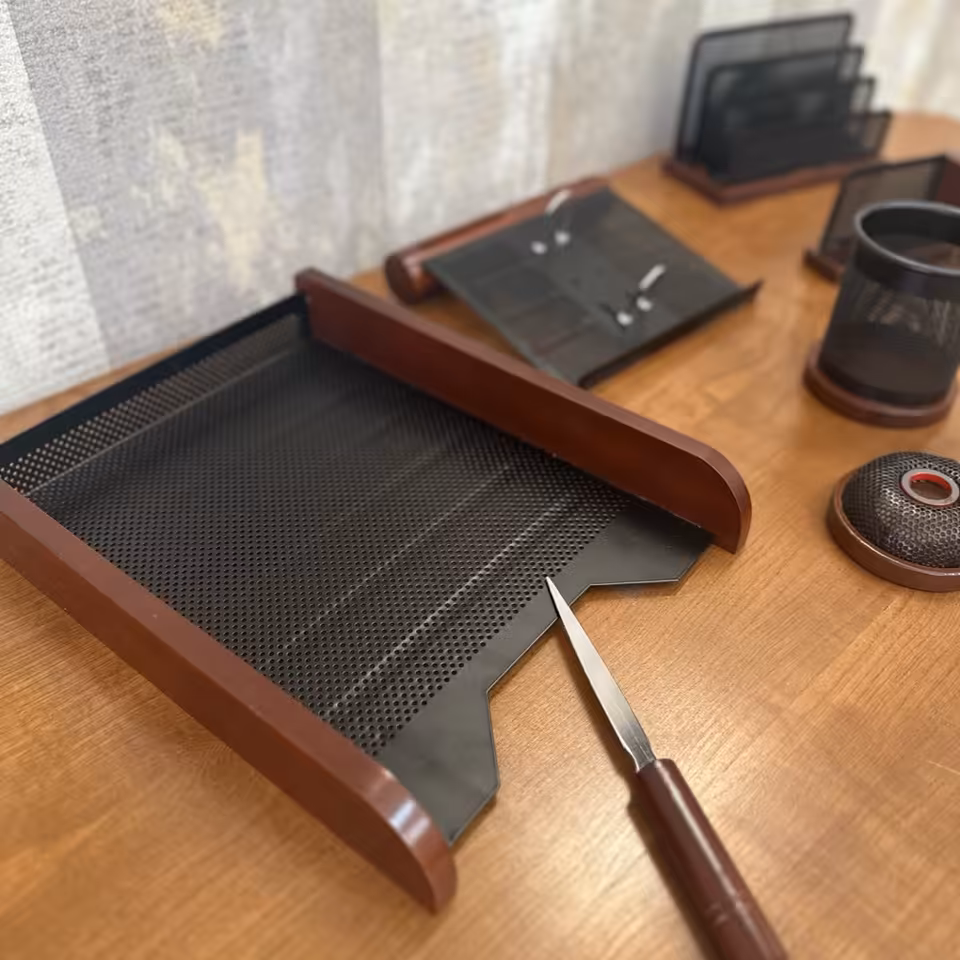 ست چوب و فلز اعلا رومیزی 9 تکه لوازم اداری - قهوه ای