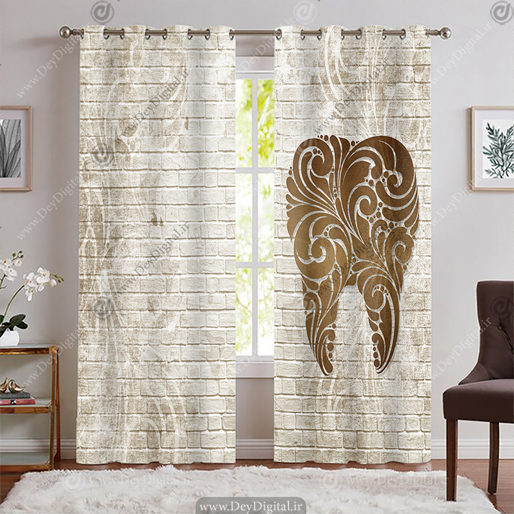 پرده دندان پزشکی تم قهوه ای با زمینه آجر کرمی BA-6798-s