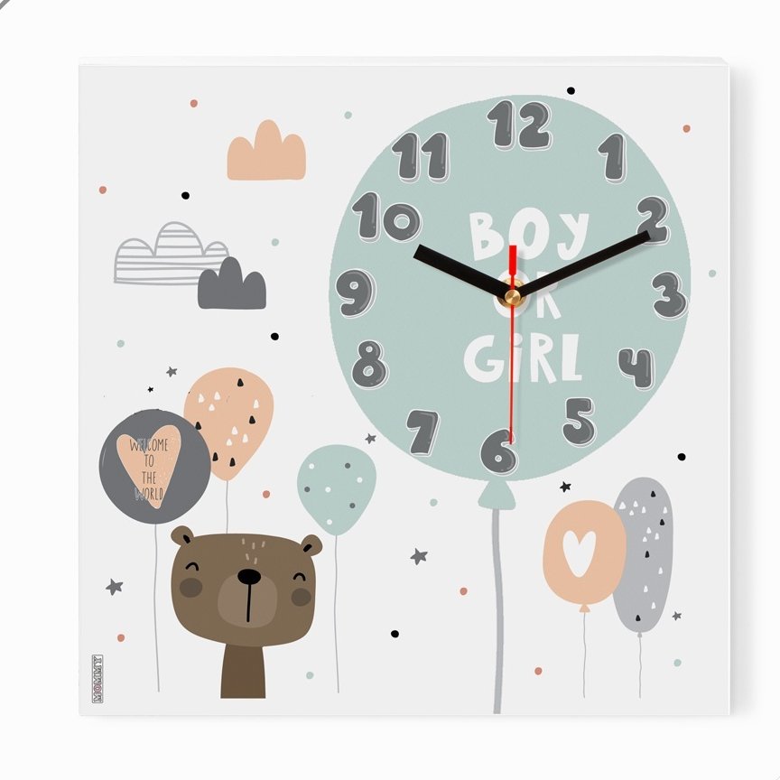 ساعت دیواری اتاق کودک طرح خرس و بادکنک کد 4762