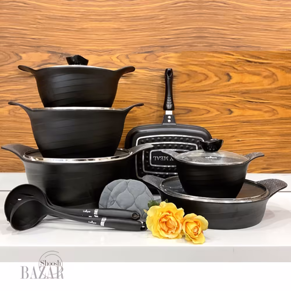 سرویس 15 پارچه مشکی رز یونیک کد 7971