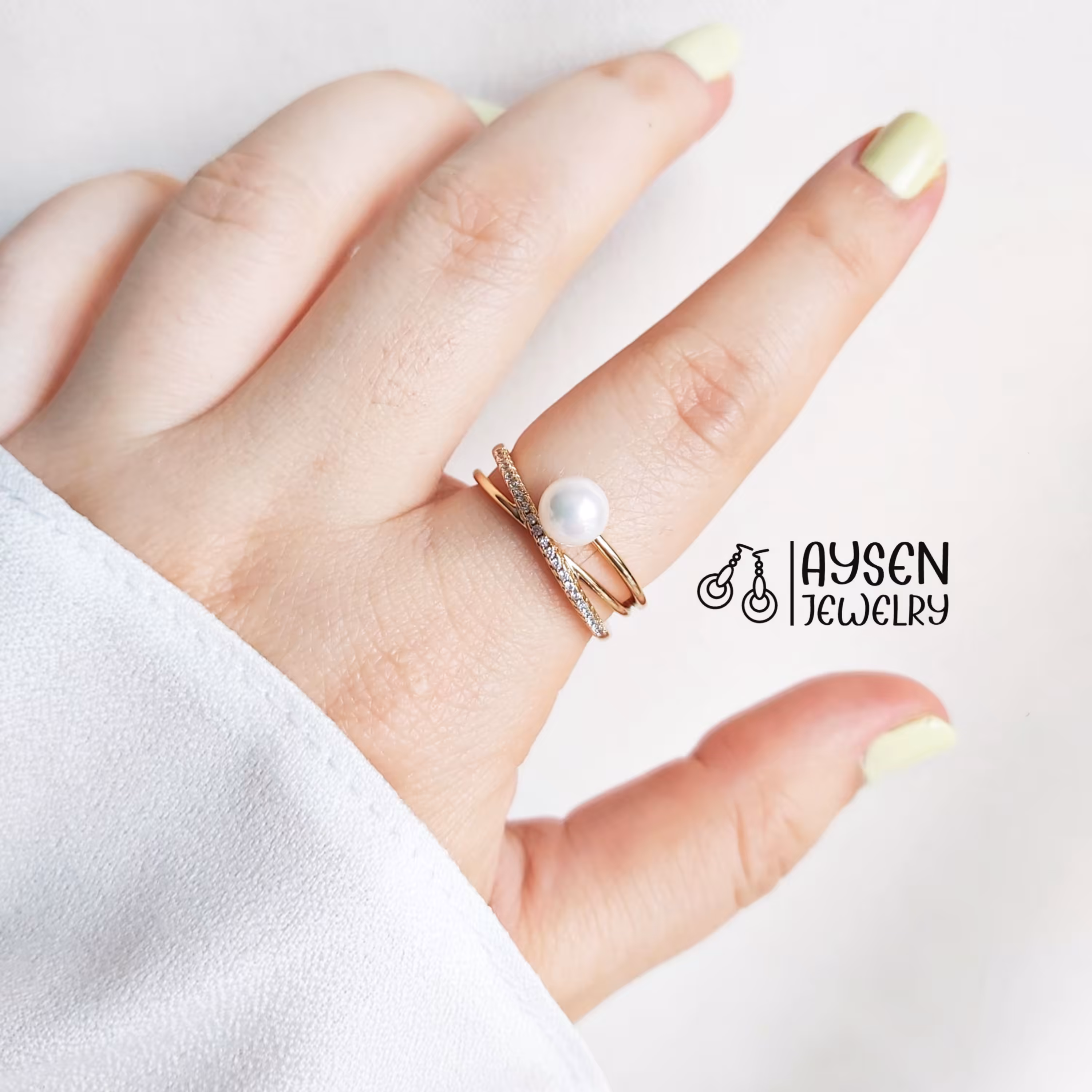 انگشتر  زیبای مرواریدی ژوپینگ مشابه طلا