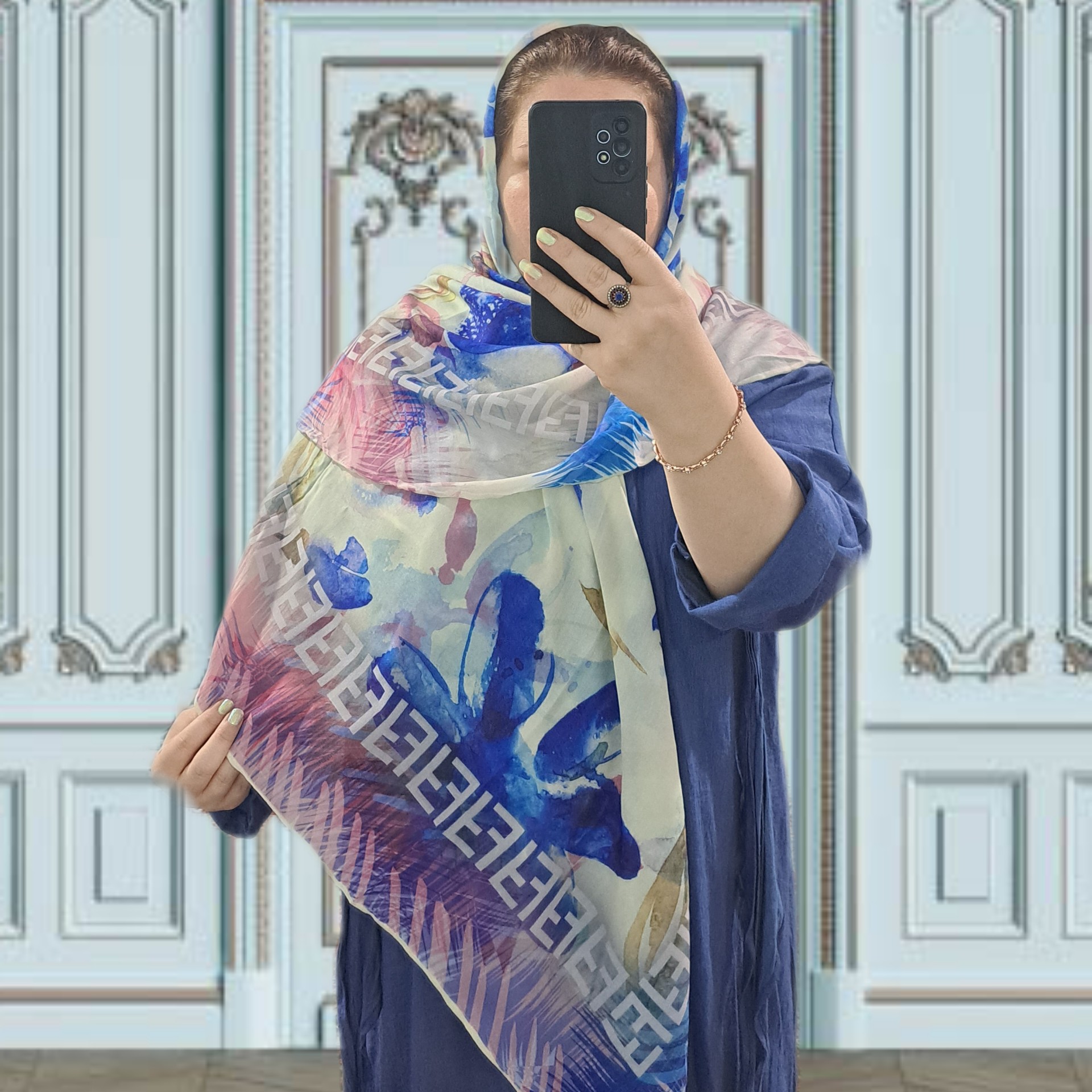 روسری نخی دور دست دوز جنس نخی قواره کار 140 تک رنگ کد 70