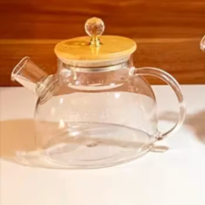 قوری پیرکس درب بامبو شعله مستقیم نگین دار 800میلی لیتر