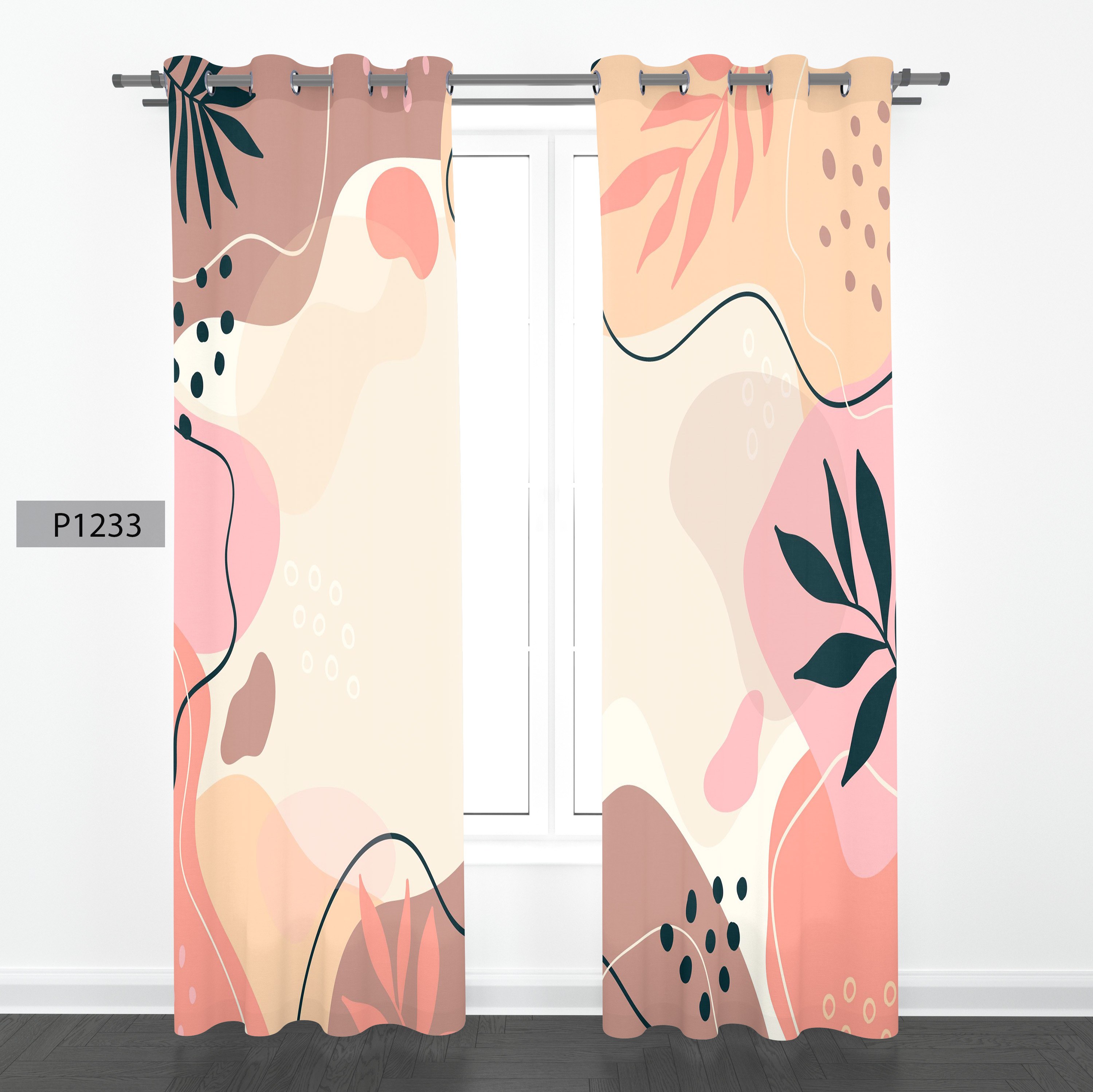 پرده هازان چاپی دو قواره دوخته شده پانچ شده هر قواره عرض 140ارتفاع190کد1233