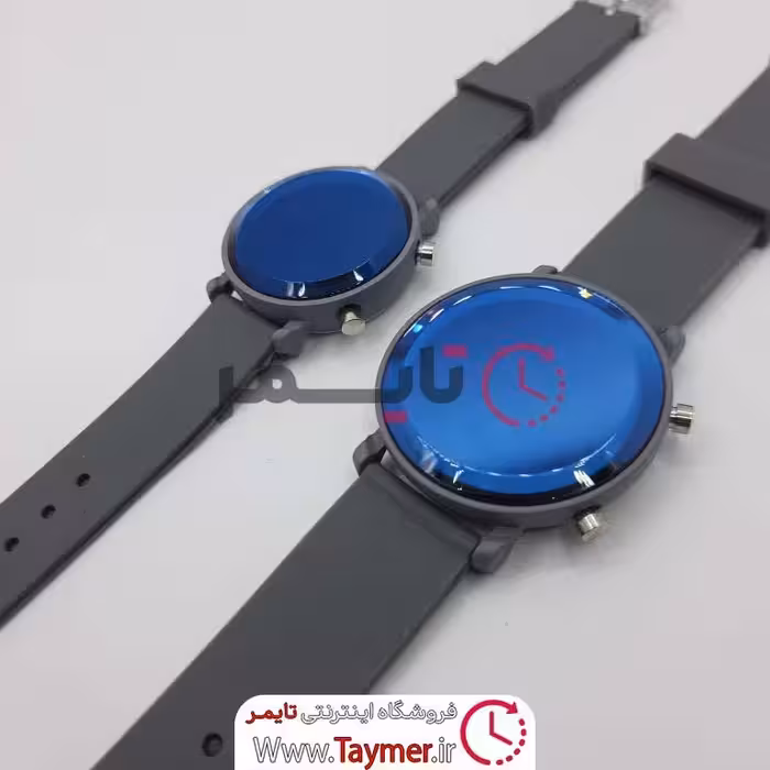 ساعت مچی ست  دیجیتالی رنگ خاکستری صفحه دایره بند سیلیکونی زنانه و مردانه 