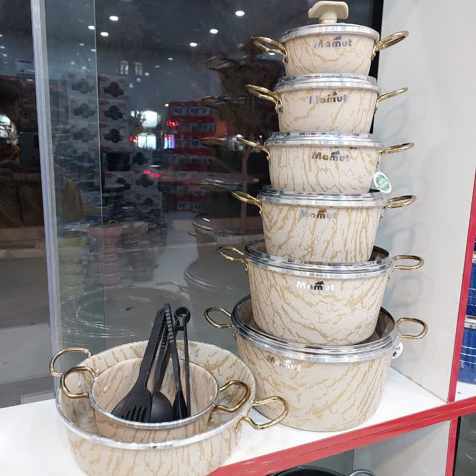 سرویس قابلمه گرانیتی 21 پارچه مارک ماموت طرح ماربل(سنگی)