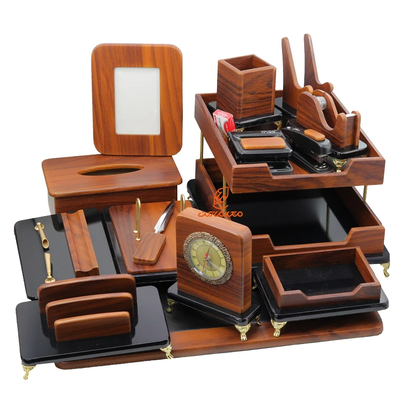 ست رومیزی مدیریتی 17 تکه طرح قهوه ای مدل P317 قائم