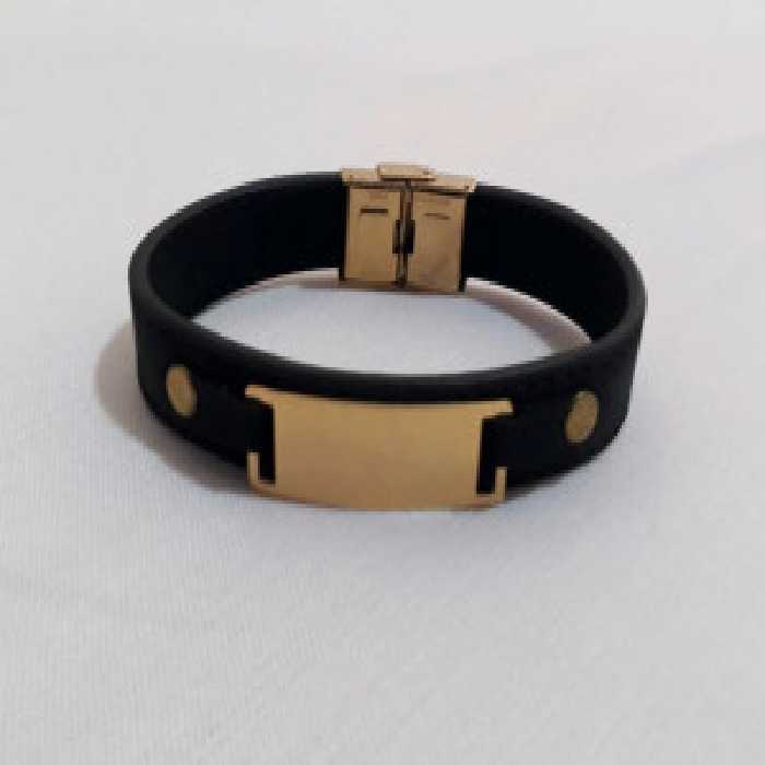 دستبند چرم اسپرت با پلاک استیل