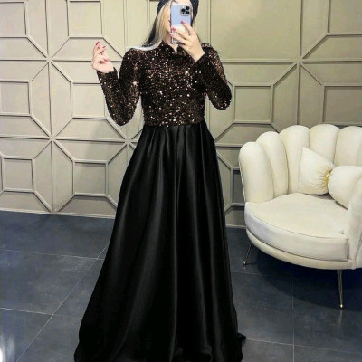 پیراهن شب زنانه ساتن ماکسی مزون دوز مدل ساقدوش