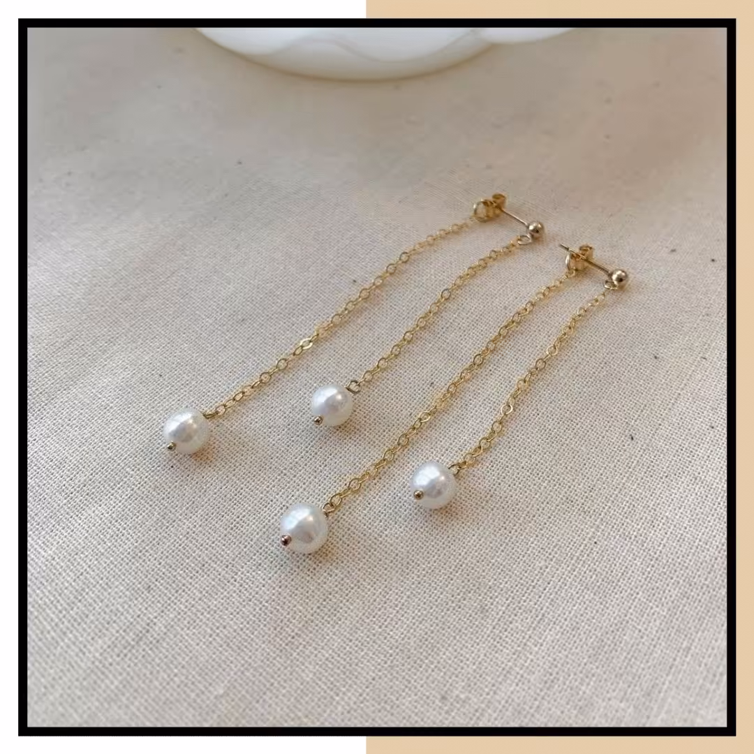 گوشواره استیل رنگ ثابت با آویز مراورید پرورشی اصل سایز 8