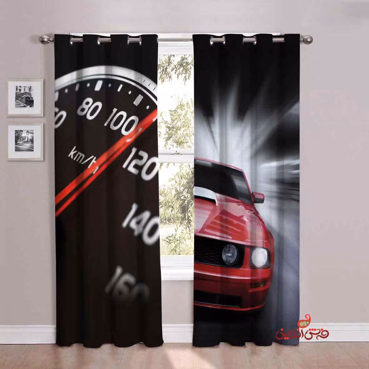 پرده 2عددی مدرن طرح ماشین قرمز کد 2290