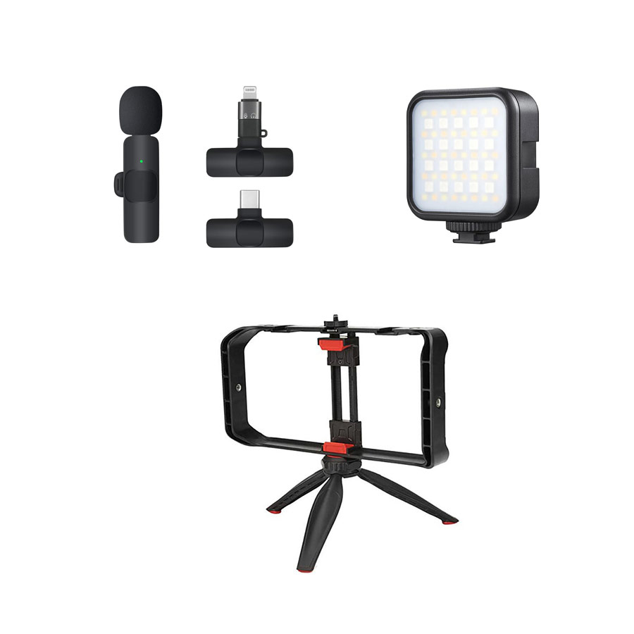 کیت تولید محتوا پروژکتور Godox LED6R RGB ، سه پایه رومیزی JMARY MT-33 و میکروفون K8 iPhone/Type-C