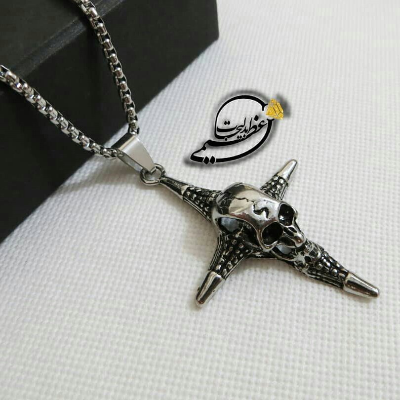 گردنبند خفن صلیب و اسکلت جذاب فوق العاده خاص با زنجیر استیل رنگ ثابت