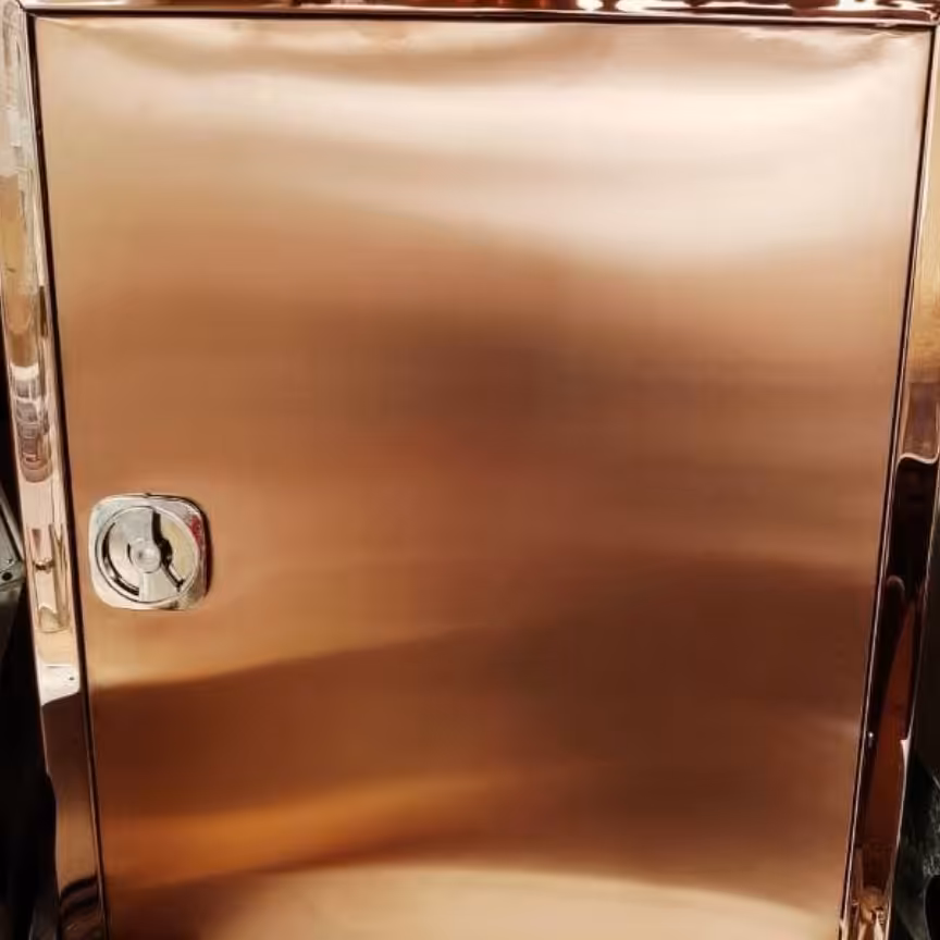 جعبه آتش نشانی ابعاد 65در 75 بدون قرقره و شلنگ ورق استیل طرح برنزی مات دارای قفل درب مدل 