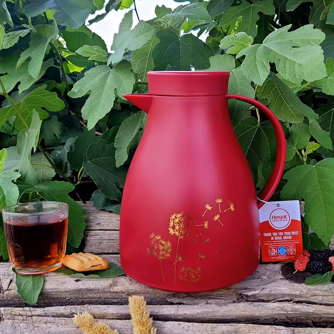 فلاسک 1 لیتر REGAL مدل RDK شیشه دار  رگال رنگ قرمز