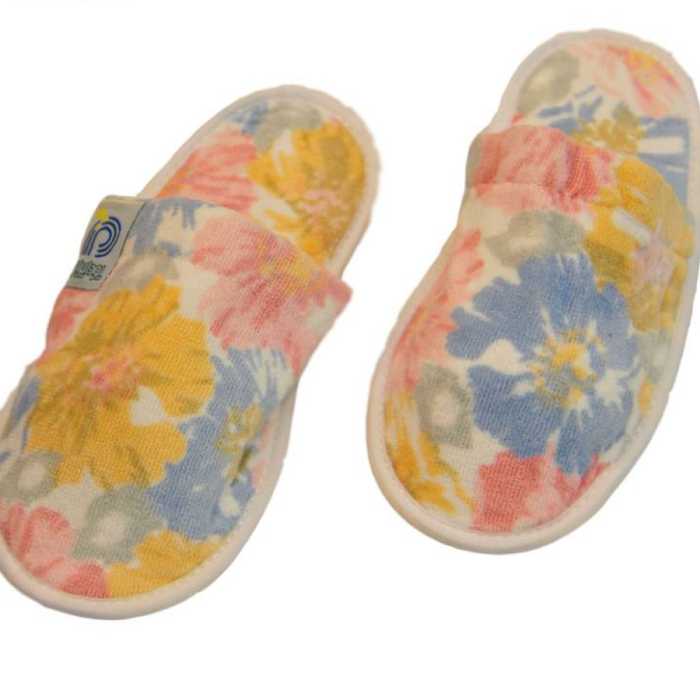 دمپایی حوله ای پودایران طرح شقایق کرم سایز 43 با کفی طبی و ضد لغزش