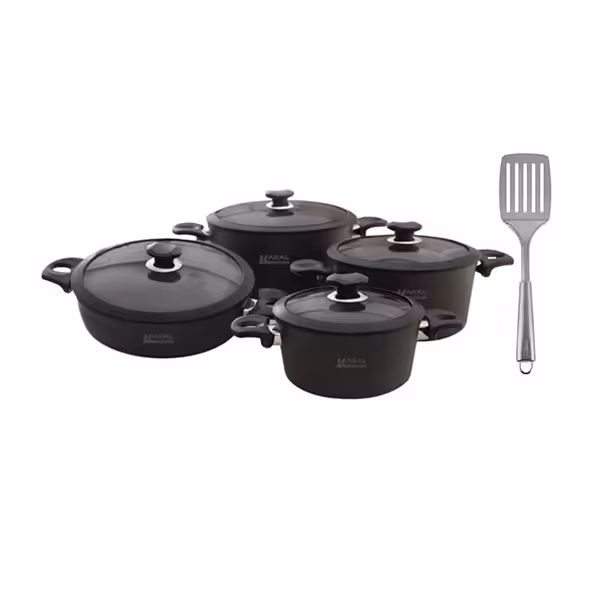 سرویس قابلمه کارال سوپرهاردآنادایزد 8/5 پارچه پریمیوم مدل لارما با در پیرکس و زه سیلیکونی(زه استیل)