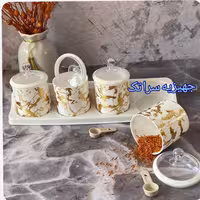 جا ادویه 5 تیکه طرح ماربل طرح سرامیکی مارک رز پلاستیک رنگ سفید (جاادویه )   
