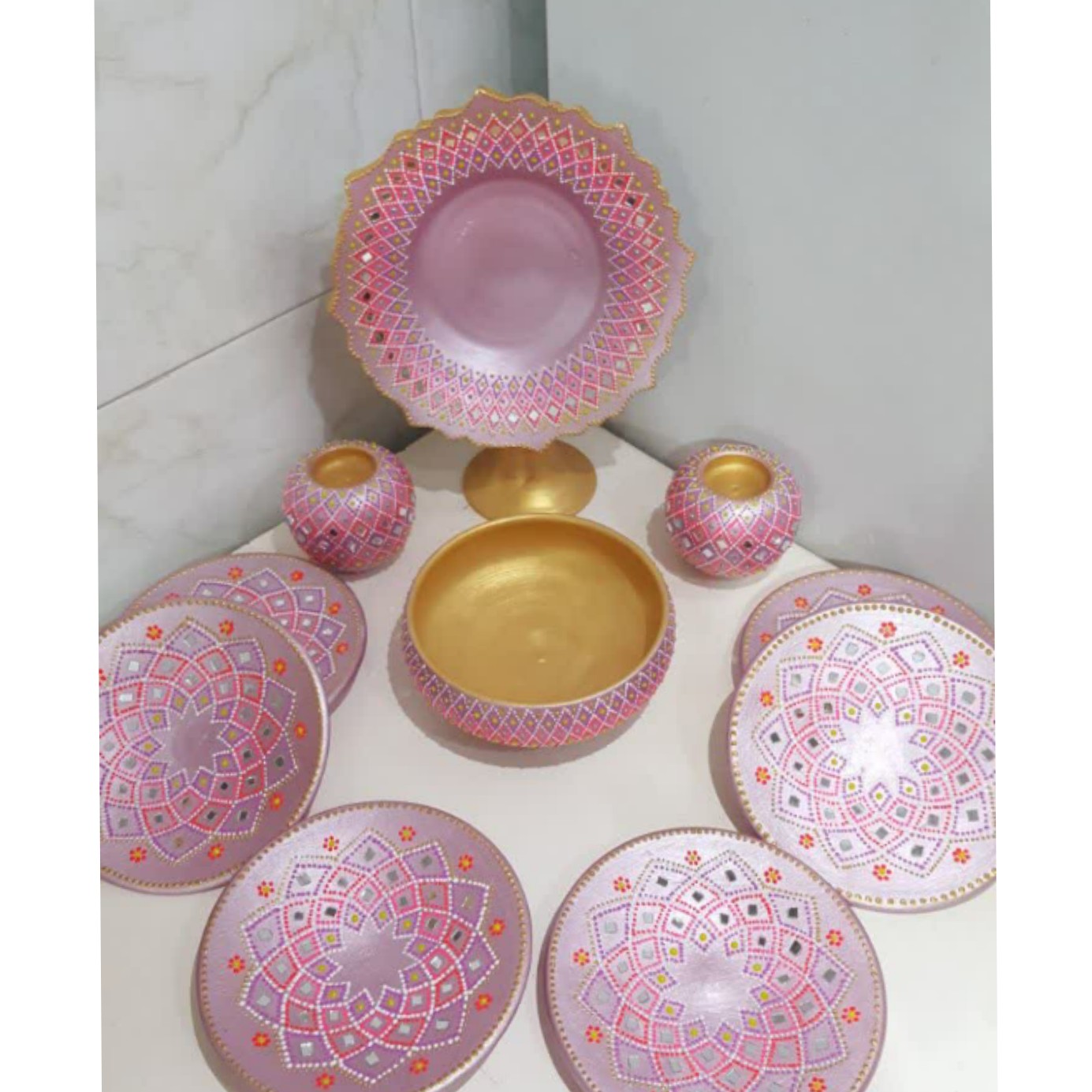 هفت سین سفالی رنگ صورتی (پس کرایه)