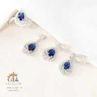 نیم ست نقره دخترانه و ظریف سنگ یاقوت کبود کد 16010