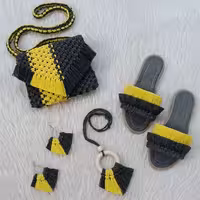 ست مکرومه بافی طوسی زرد