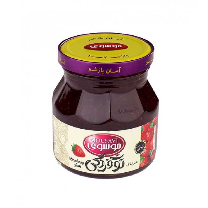 مربای توت فرنگی موسوی شیشه ای 320گرمی