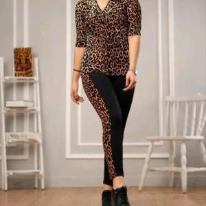 بلوز شلوار گره ای پلنگی قهوه ای
