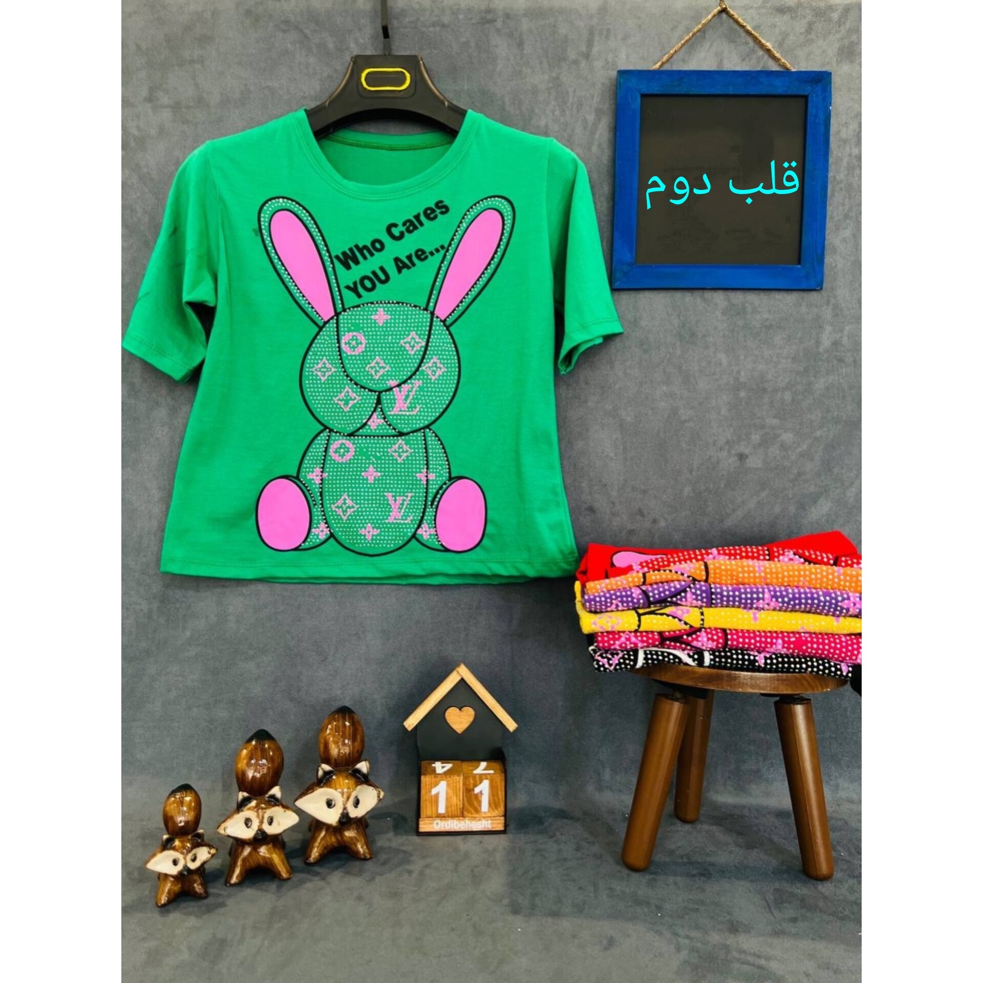 کراپ تیشرت نگین دار طرح خرگوش جنس نخ پنبه رنگ موجود  نارنجی مناسب سایز 36 تا 44 