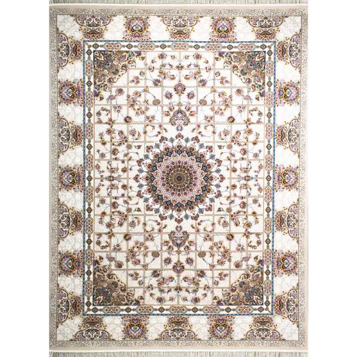 فرش ماشینی افرند 1200 شانه گل برجسته زمینه کرم کد 2220 (یک و نیم متری)