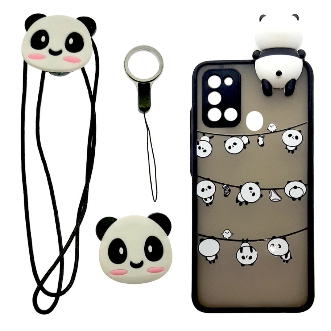 گارد دخترانه فانتزی عروسکی A21s طرح پاندا مدل Tng-01 مناسب برای گوشی سامسونگ A21s به همراه پاپ سوکت و بند