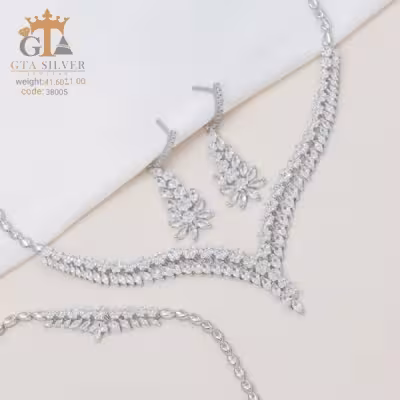سرویس نقره مدل فلاور و نگین مارکیز عیار 925 کد 38005