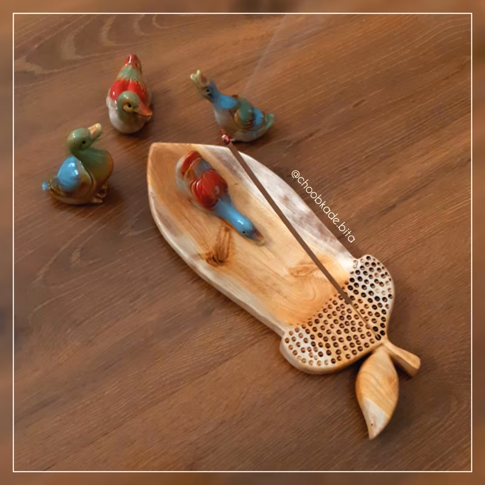 جاعودی جاشمعی و ظرف چوبی سرو دست ساز چوبی .