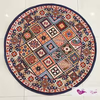 گلیم ماشینی یک در یک گرد طرح محراب سرمه ای