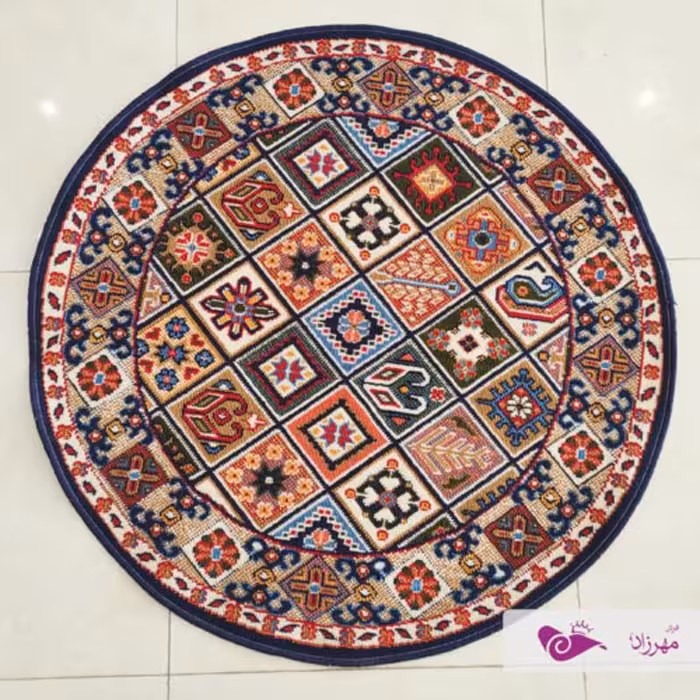 گلیم ماشینی یک در یک گرد طرح محراب سرمه ای