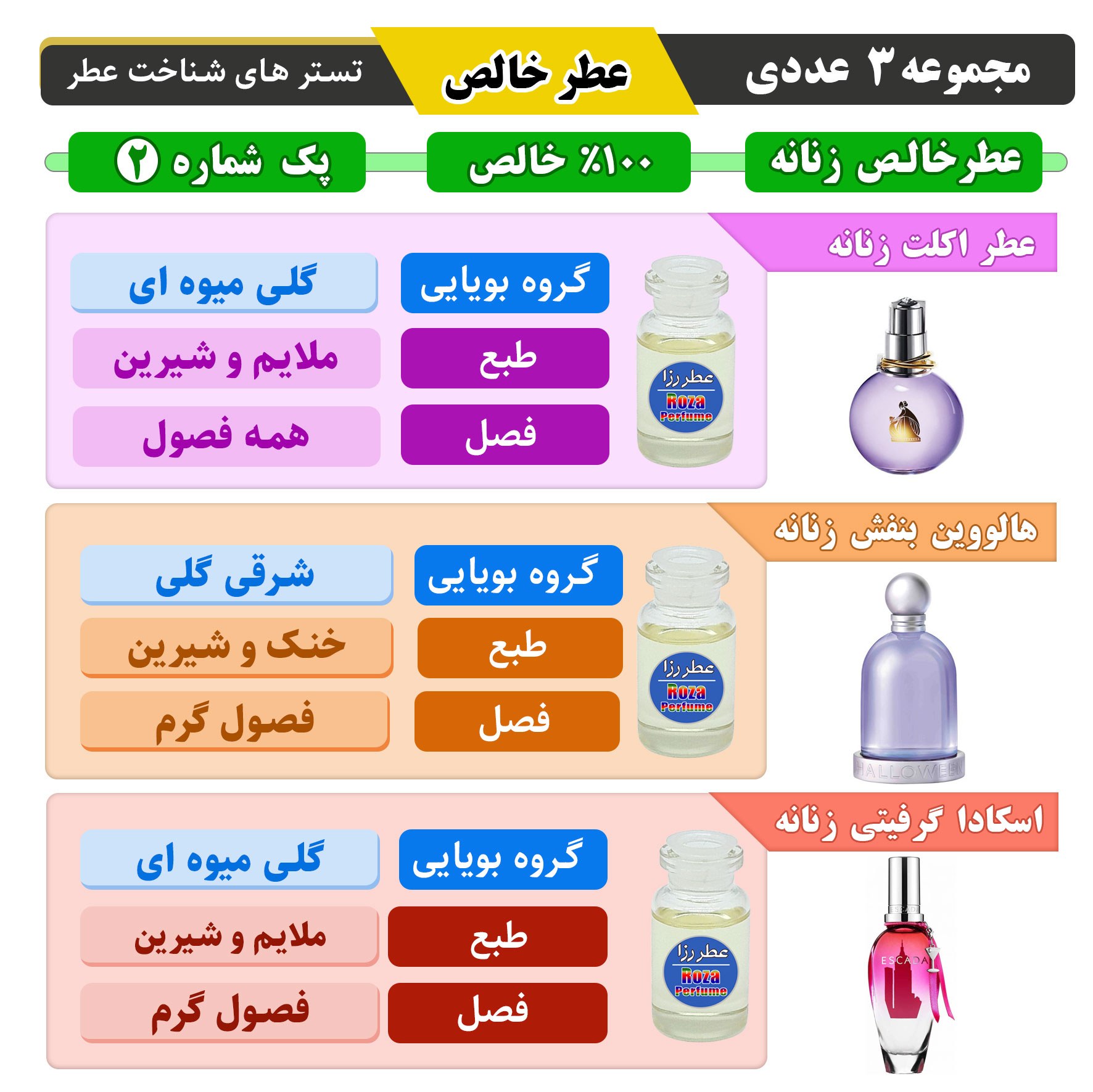 پک و مجموعه 3 عددی تستر معرفی و شناخت عطر خالص زنانه سه تایی عطر ویژه بانوان 2