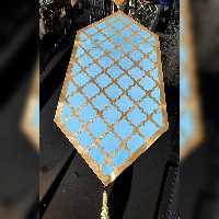 رومیزی جلومبلی مخمل و چرم رنگ مخمل آبی و چرم طلایی و نقره ای و طلایی مات سایز 90در40