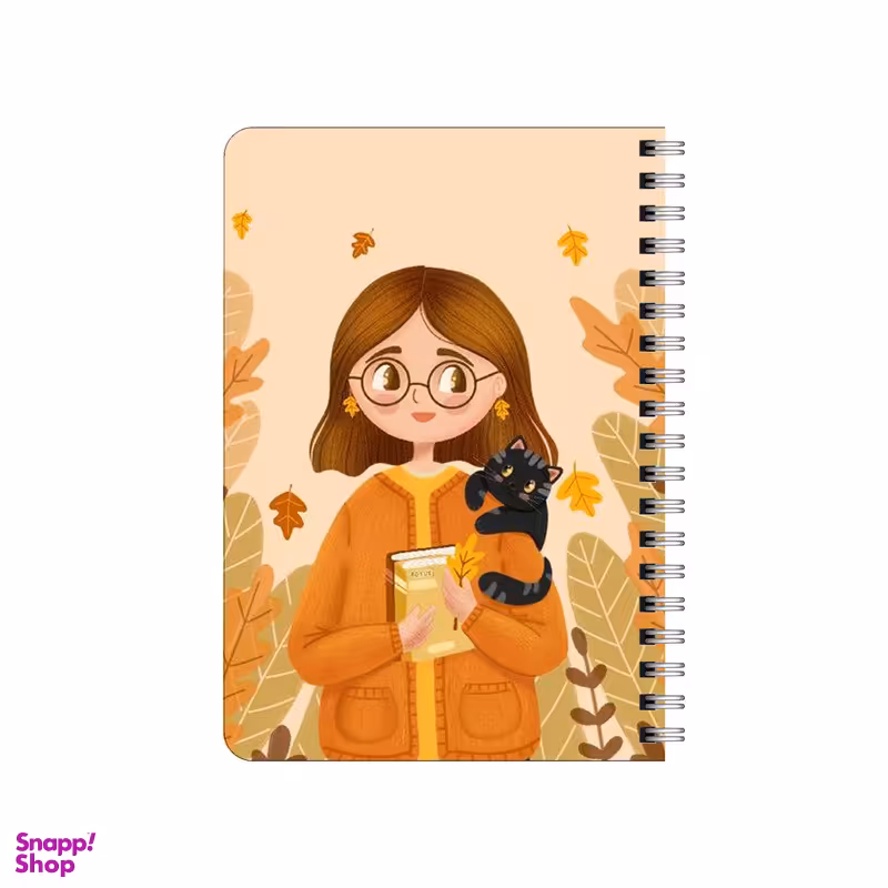 دفترچه یادداشت ۸۰ برگ  بامبیلیپ مدل چوبی طرح دختر و گربه پاییزی کد 6237591