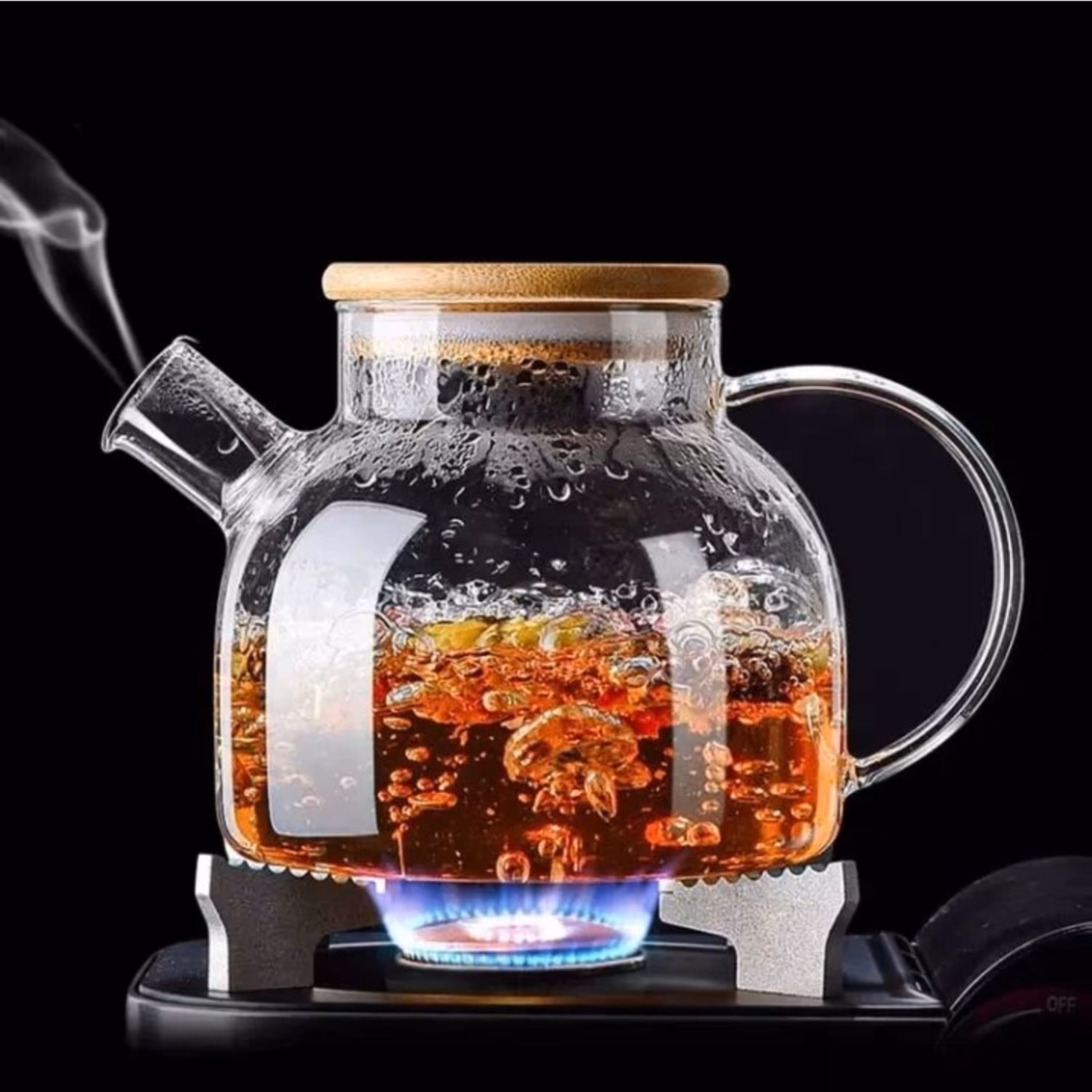 قوری پیرکس شعله مستقیم(800 ml درب بامبو چوبی واشر دار)جنس بروسیلیکات