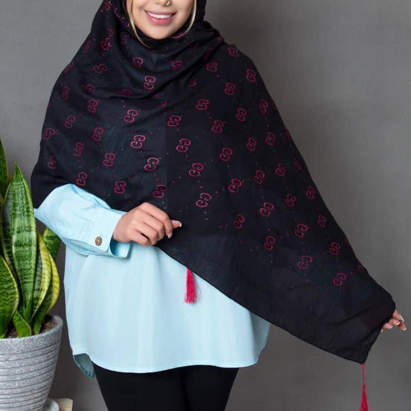 شال نخی صابونی سرخابی مشکی رنگ سال