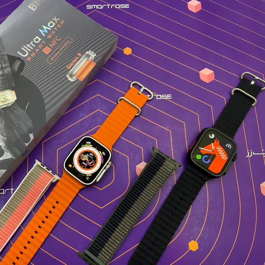 ساعت هوشمند کپی اپل واچ سری 8 اولترا ماکس با بند یدکی اضافه و  کیفیت بالا و شارژمخصوص 