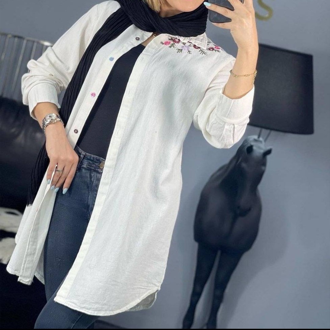 تونیک مانتویی سرشونه گلدوزی