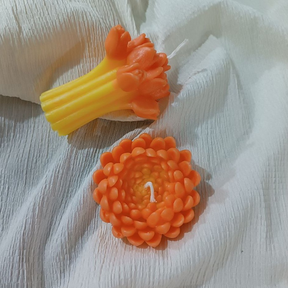 تخفیف ویژه شمع 2عددی پاییزی شمع گل داوودی شمع دسته گل