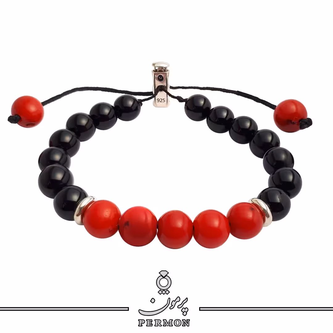 دستبند مردانه و زنانه نقره و اونیکس پرمون مدل مرجان
