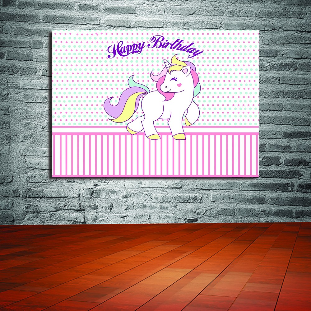 بنر تولد طرح یونی کورن ابعاد 200 در 150 سانت با چاپ اسم دلخواه شما کد 004