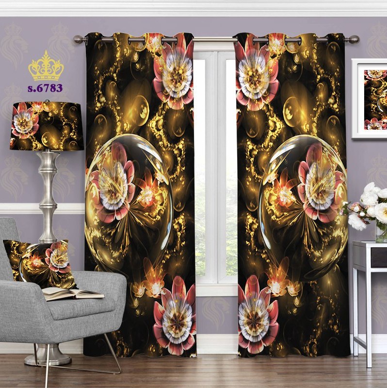 پرده پذیرایی دو قواره  طرح گل سه بعدی کد S6783