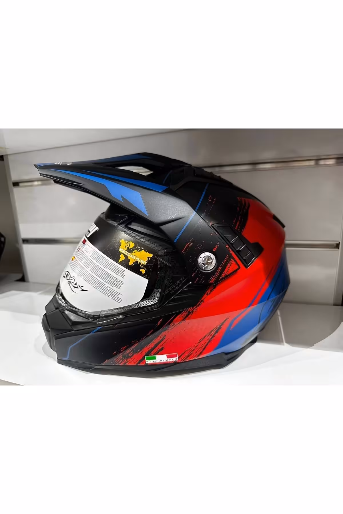 کلاه کاسکت موتورسیکلت چند رنگ ایمنی SW X60 MAT سیاه قرمز آبی با عینک آفتابی Sway