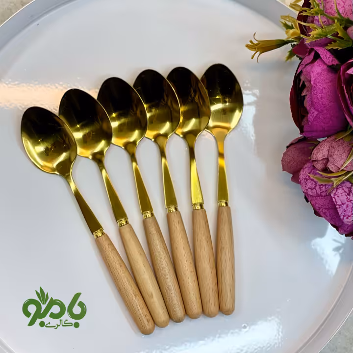 قاشق مربا خوری دسته چوبی طلایی