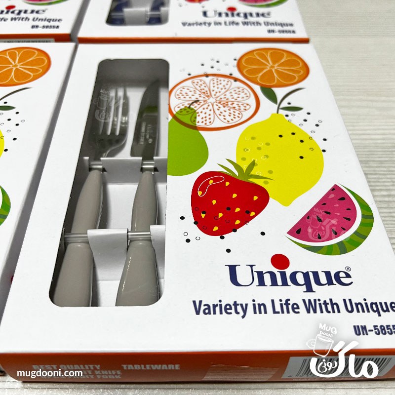ست کارد و چنگال میوه خوری شیک یونیک Unique UN-5855A اورجینال رنگ طوسی کمرنگ