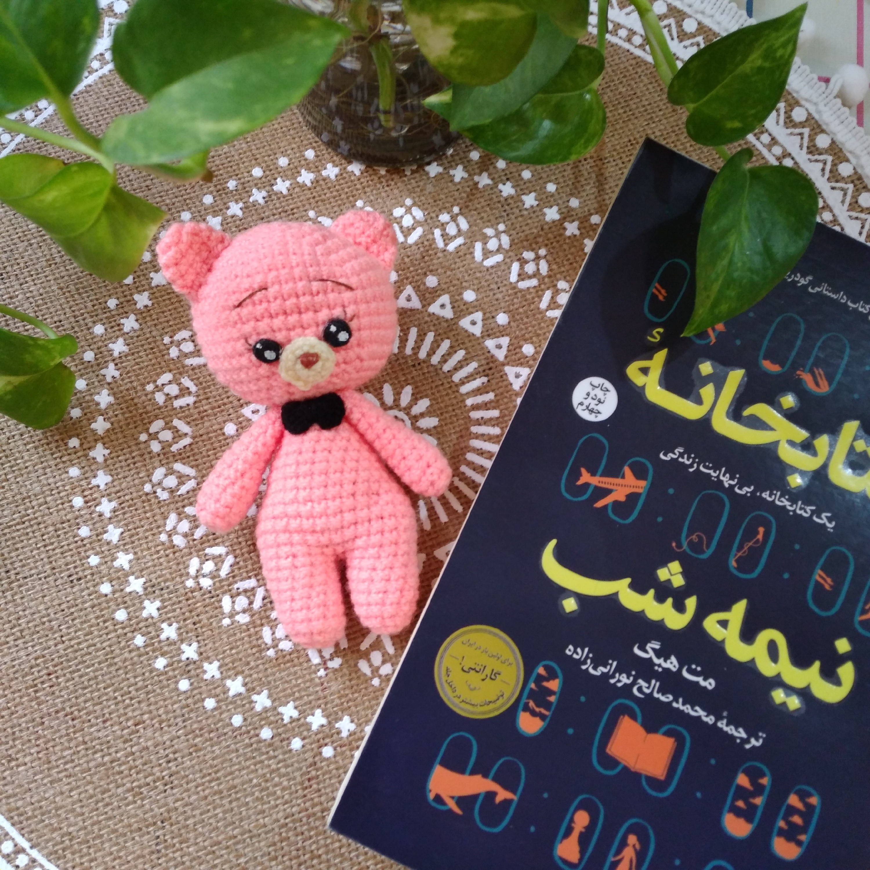 خرس کوچولوی صورتی با پاپیون مشکی،یه انتخاب زیبا برای هدیه